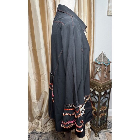 VTG ALAIN WEIZ 14 SILK BLOUSE TOP FALL HALLOWEEN JACKET TUNIC LIKE EILEEN FISHER - Picture 4 of 13